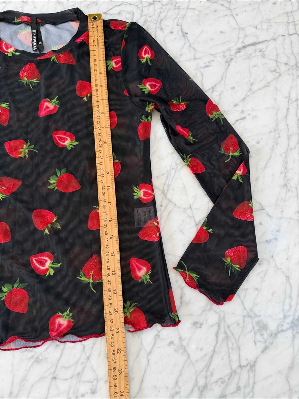 Dangerfield Strawberry Mesh Top Sz M (8) - Picture 6 of 7